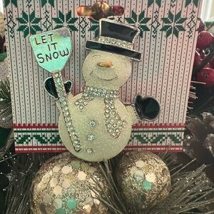 Festive Snowman Holiday brooch with Shovel